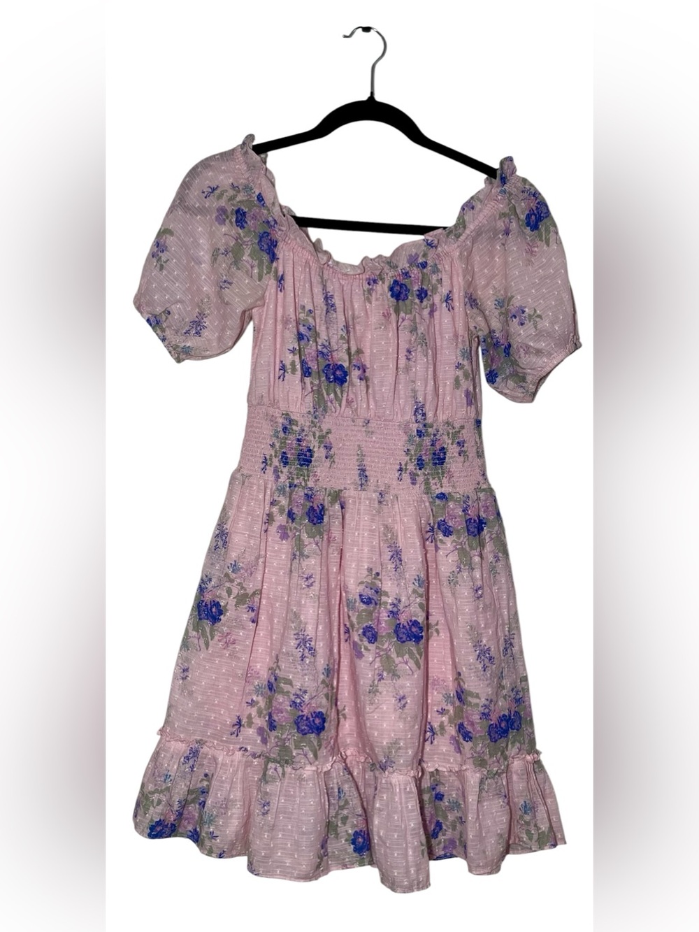 LoveShackFancy Lai Mini Dress Pink Floral Smocked Cotton Puff Sleeve S - Picture 2 of 10